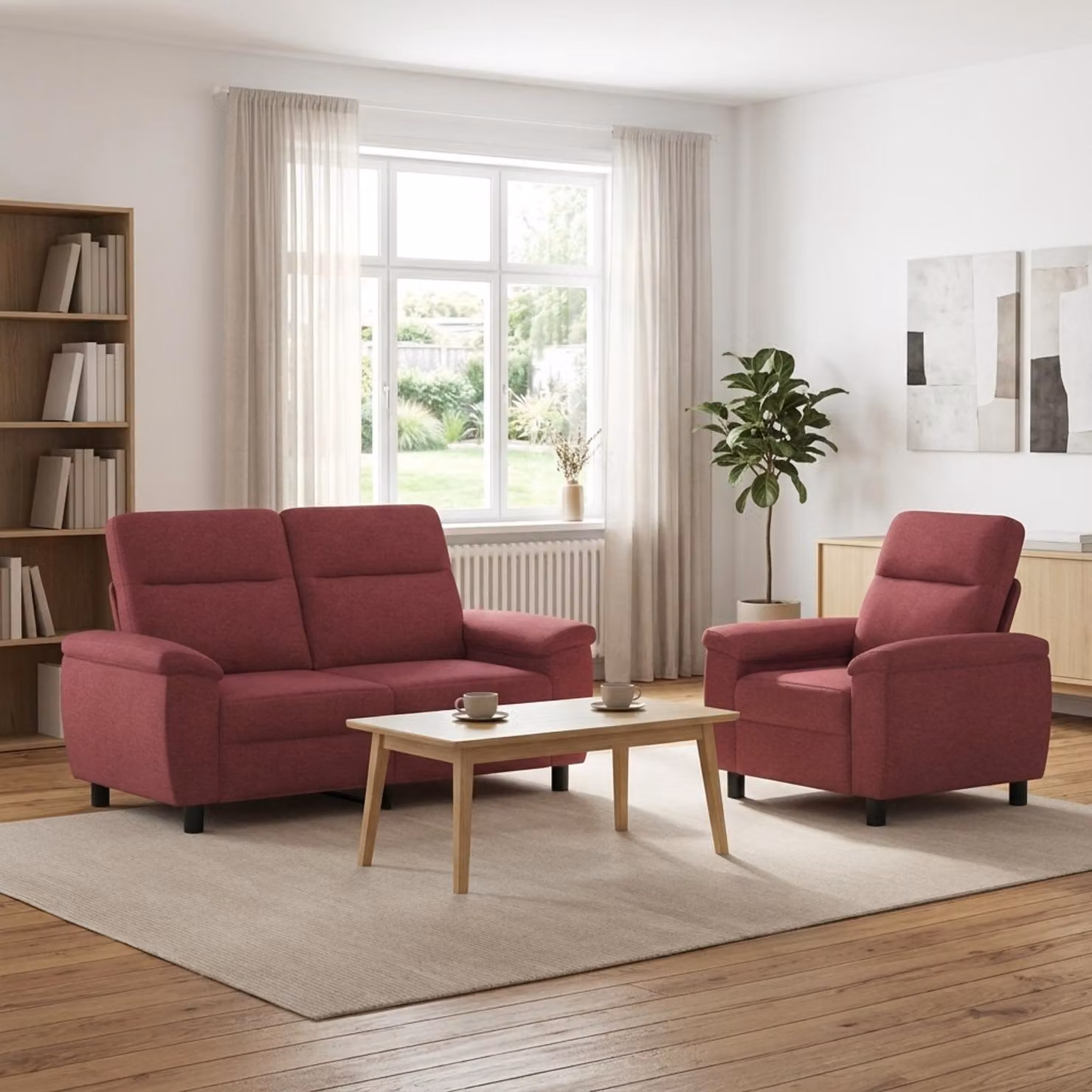 Set di 2 divani moderni vidaXL in tessuto rosso con struttura in metallo per il tuo soggiorno