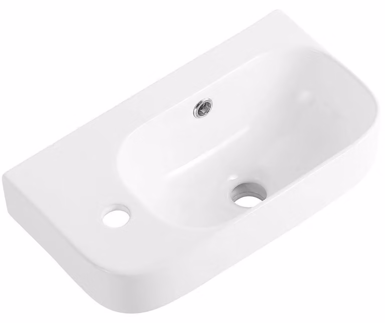 CERANO - Lavabo in Vetroceramica - da appendere - Arco - versione sinistra - bianco lucido - 45x25,5 cm