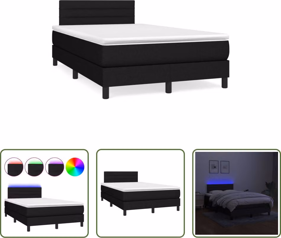 The Living Store Letto a molle con materasso e LED nero 120x190 cm in tessuto
