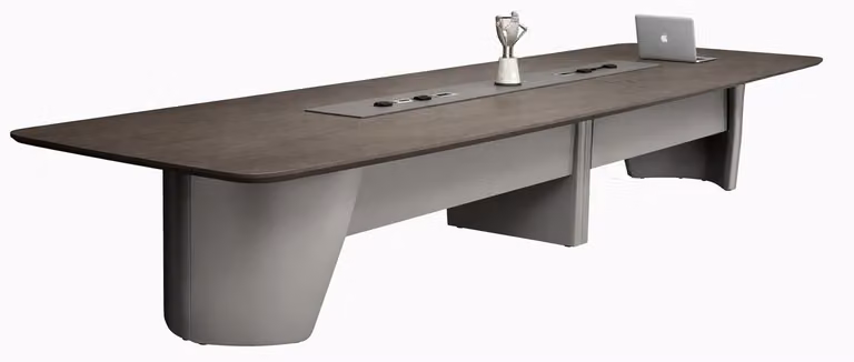 Elegante tavolo da conferenza con dettagli moderni e ampia superficie