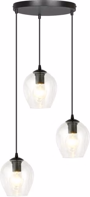 Lampadario a soffitto Paoxi Luceart-Classic con 3 luci, base tonda in metallo nero e vetri trasparenti