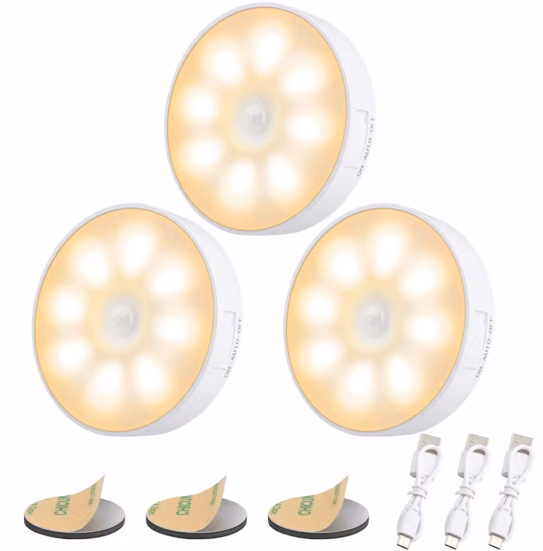 Sensore di movimento a 3 luci, lampada da interno con 8 LED, luce notturna ricaricabile