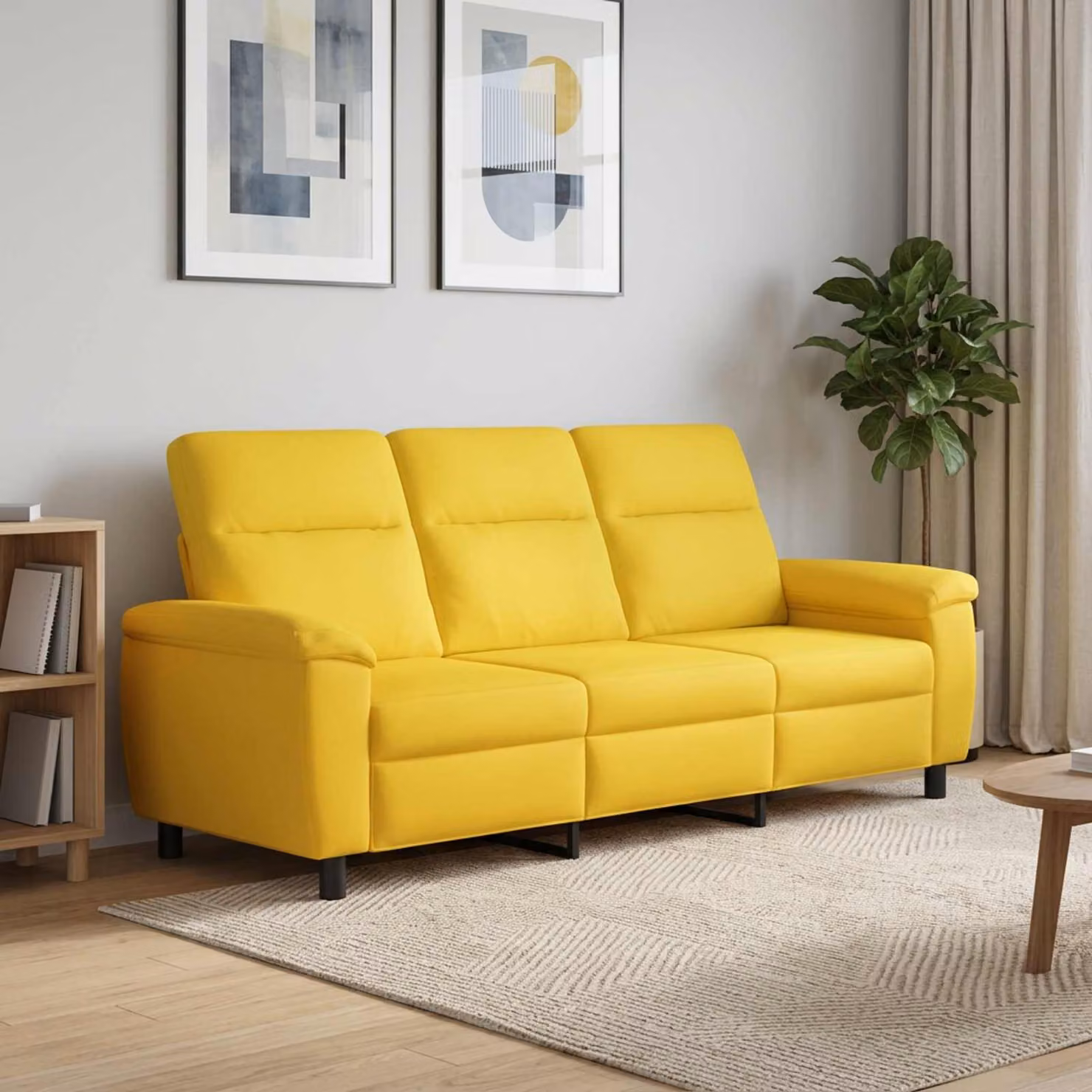 Divano moderno vidaXL in tessuto giallo con struttura in metallo L: 214 cm, P: 90 cm, H: 95 cm