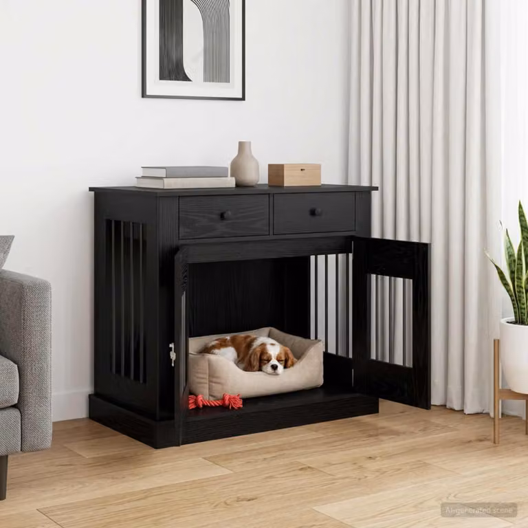 Mobile da cassa per cani vidaXL in stile moderno, colore Rovere e Nero, L 90 cm x P 47,5 cm x H 80 cm
