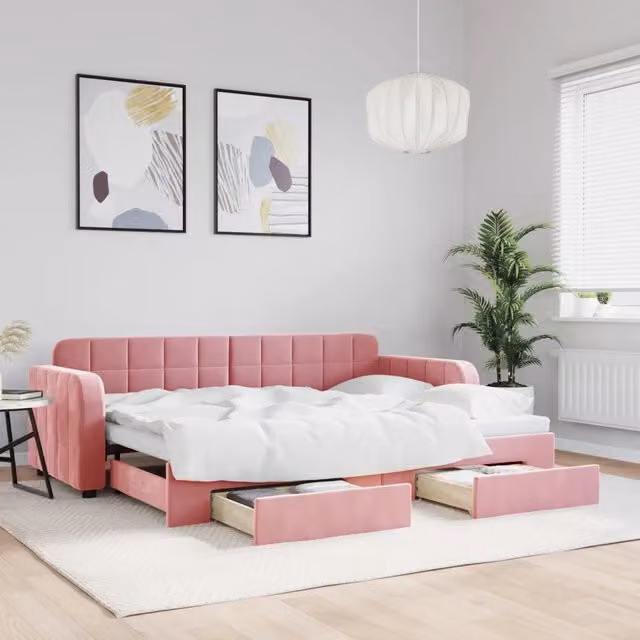Divano Letto Estraibile con Cassetti-Sofa Letto-Daybed Rosa 80x200 cm Velluto 471465
