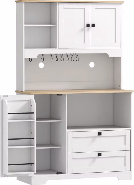 Credenza da cucina HOMCOM bianca con 3 armadietti, 2 cassetti e portaspezie, L: 100 cm, P: 40 cm, H: 62 cm
