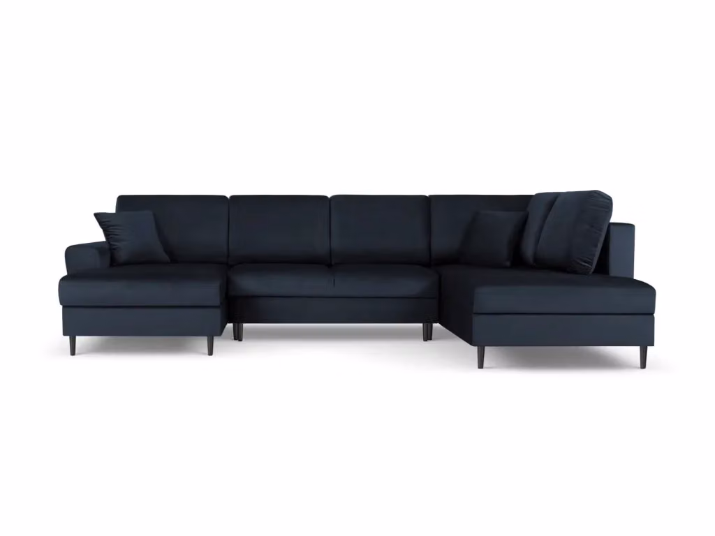 Divano panoramico convertibile con contenitore Kyoto Cosmopolitan Design in velluto blu scuro, 7 posti, L/P/H: 313 x 194 x 88 cm – 2