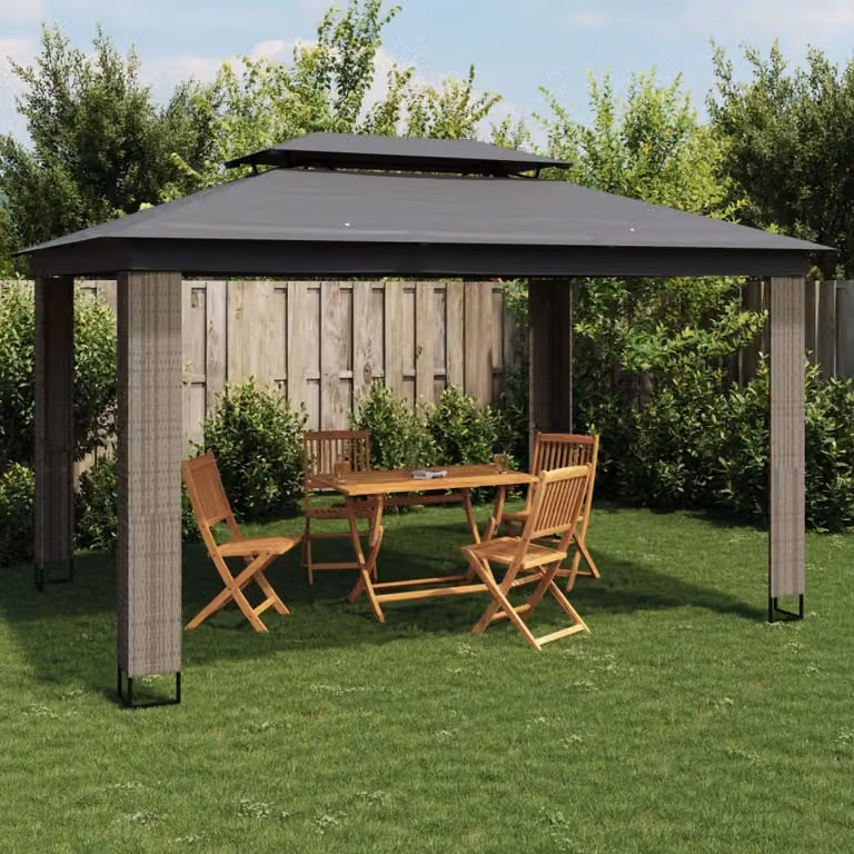 Gazebo vidaXL con Tetto Doppio in Acciaio e Poliestere, Colore Antracite, L: 394 cm, P: 296 cm