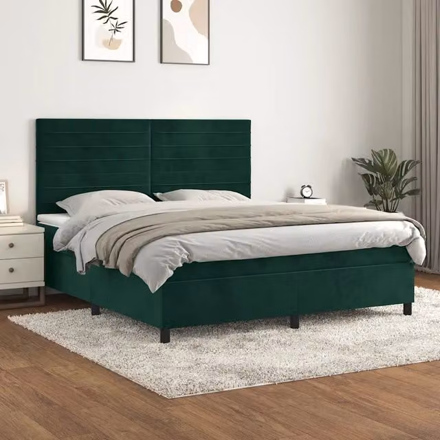 Letto Ibrido vidaXL con Giroletto a Molle e Materasso in Velluto Verde Scuro e Bianco L: 180 cm, P: 200 cm, H: 203 cm