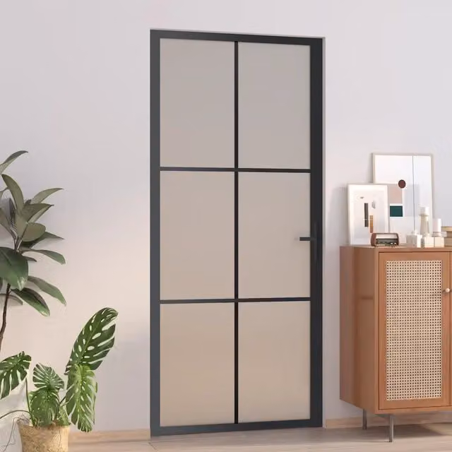 Porta interna moderna vidaXL in alluminio e vetro trasparente, colore nero, L: 93,0 cm, H: 201,5 cm