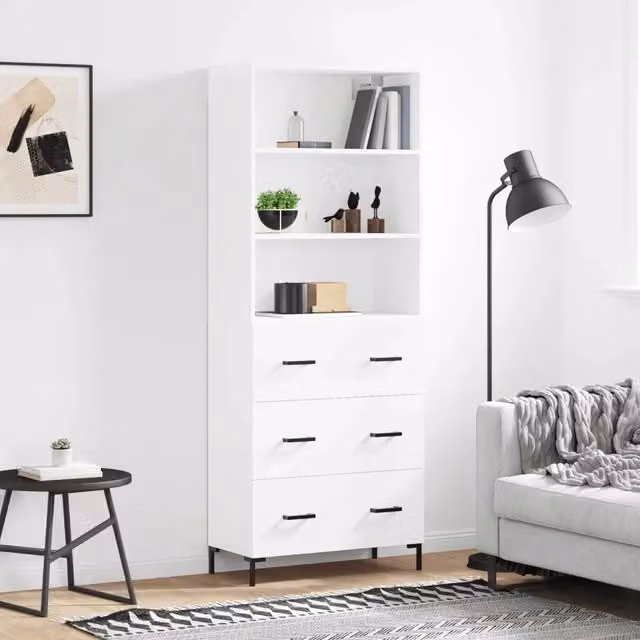 Credenza a parete bianca moderna vidaXL in legno e metallo L: 69,5 cm, P: 34 cm, H: 180 cm