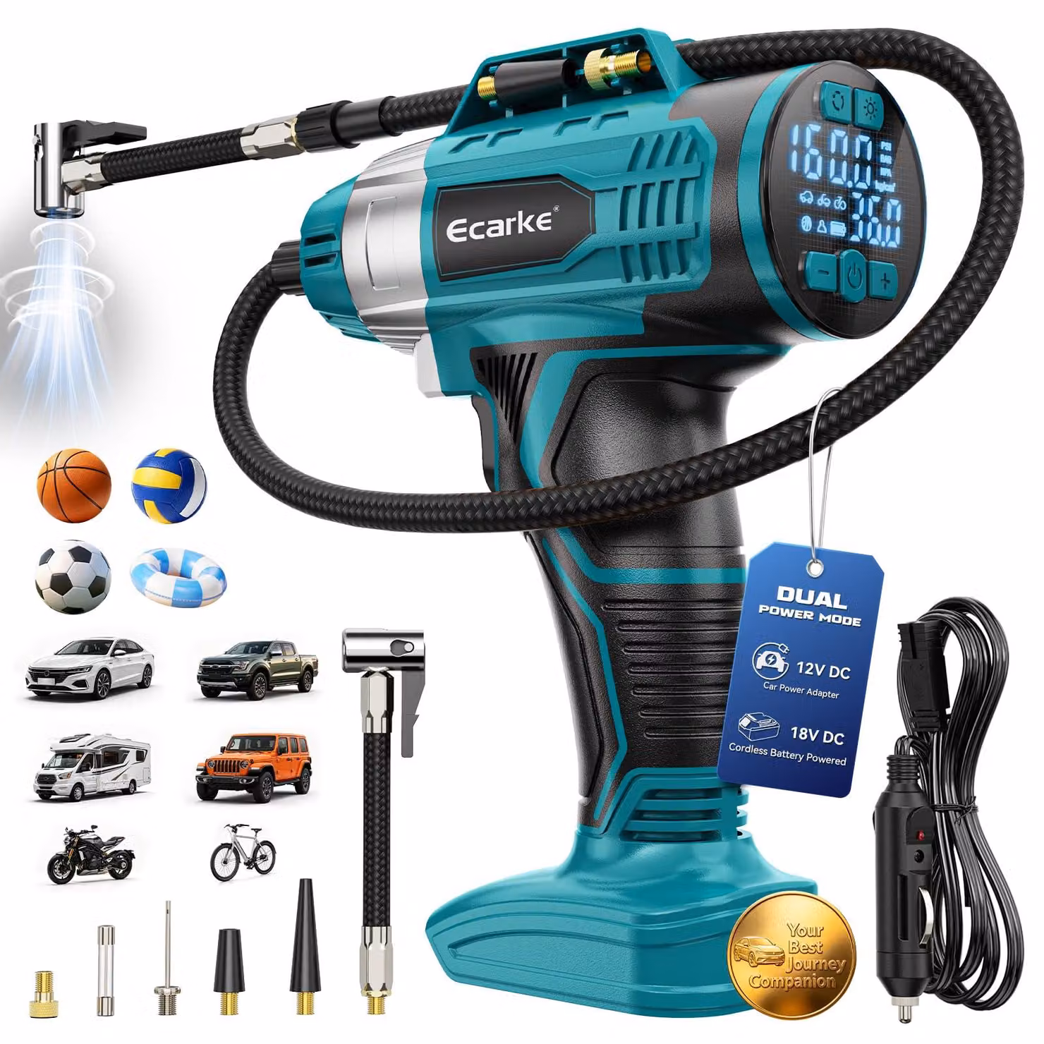 Compressore d'aria portatile, 160 psi, 50 l/min, digitale, con spegnimento automatico