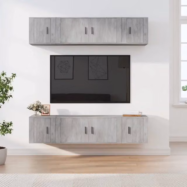 Set di Mobili Porta TV 6 pz-Credenza per TV Grigio Cemento in Legno Multistrato 570581