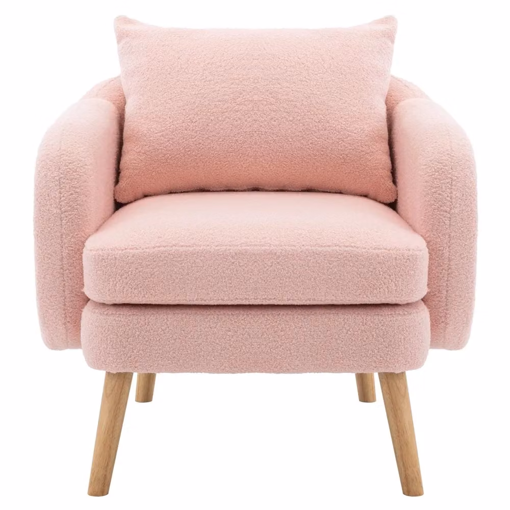 Poltrona Minimal in velluto rosa con cuscino e gambe in legno massello – 2
