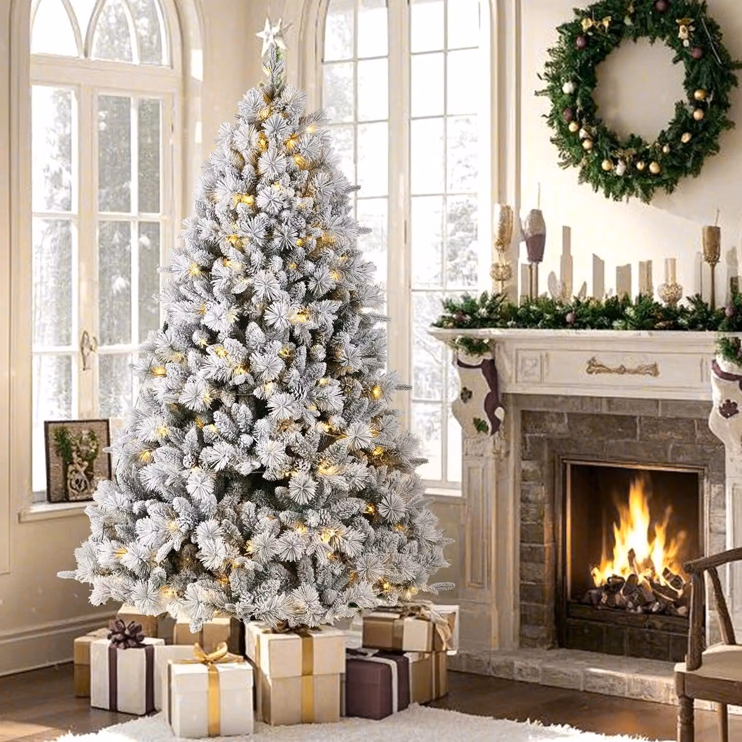 Albero di Natale artificiale - Albero di Natale artificiale - Albero artificiale - Albero di Natale - Albero con nomi - Effetto neve - Luci LED bianche calde