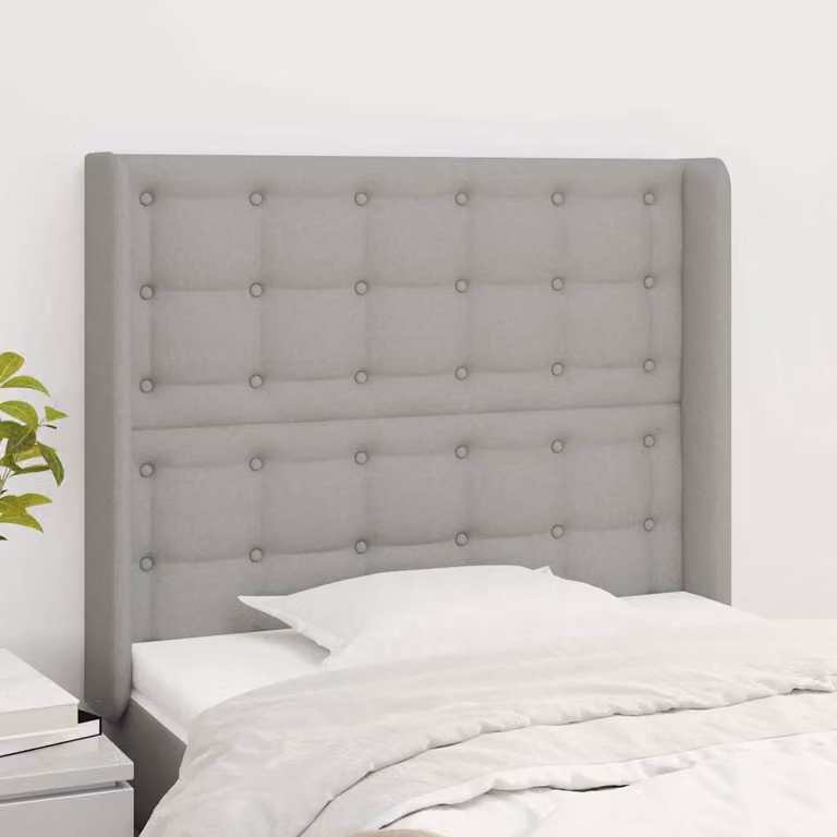 Testiera ad orecchio vidaXL in tessuto grigio chiaro con struttura in legno L: 93 cm, P: 16 cm, H: 118-128 cm