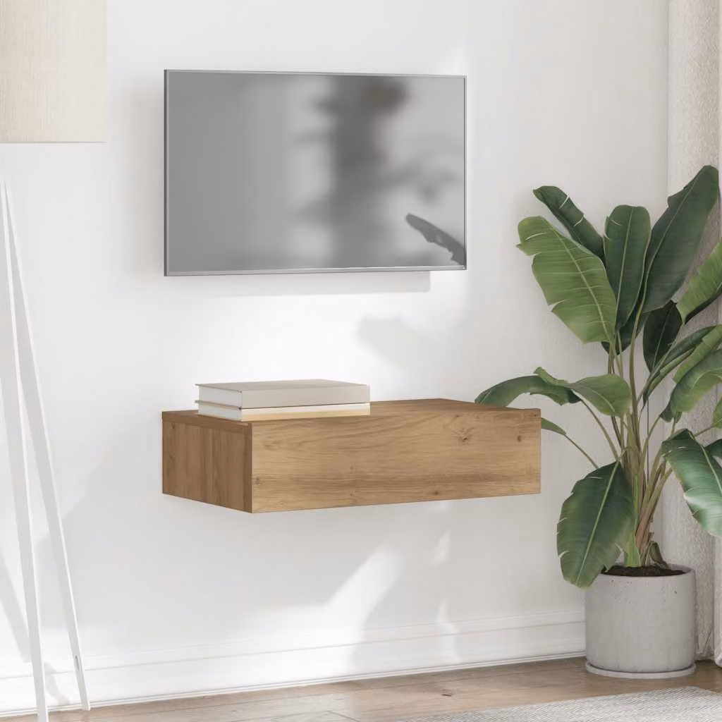 vidaXL Mobile Porta TV con Luci LED in Legno Rovere Marrone L: 60 cm, P: 35 cm, H: 15,5 cm