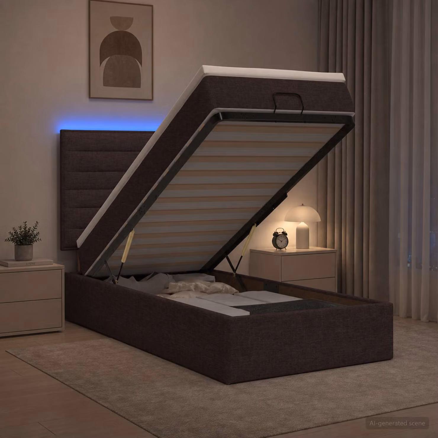 Letto Ottomano con Materasso e Illuminazione LED vidaXL, Marrone e Bianco, L/P/H: 90 x 190 x 88 cm