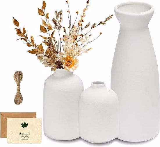 Decorazioni in Vetroceramica - Bianco - Accessori per l'ufficio - Erba della pampa - Accessori moderni per la casa - Elemento centrale - Boho - Fiori secchi - Matrimonio - Sala da pranzo - Ufficio - Camera da letto