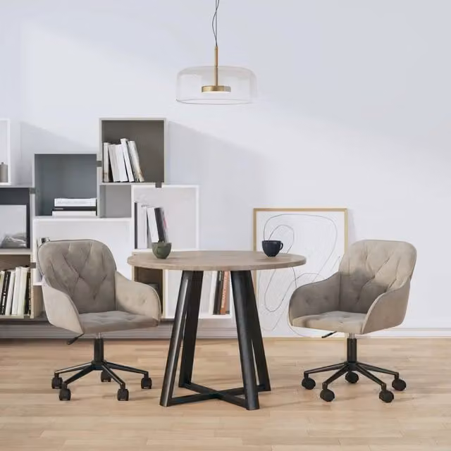 Set di 2 sedie da pranzo girevoli vidaXL in velluto grigio con ruote e struttura in metallo e legno – 1