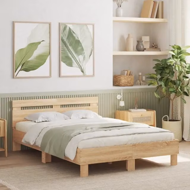 Letto con rete a doghe piatte vidaXL in legno color rovere marrone L 120 x P 200 cm
