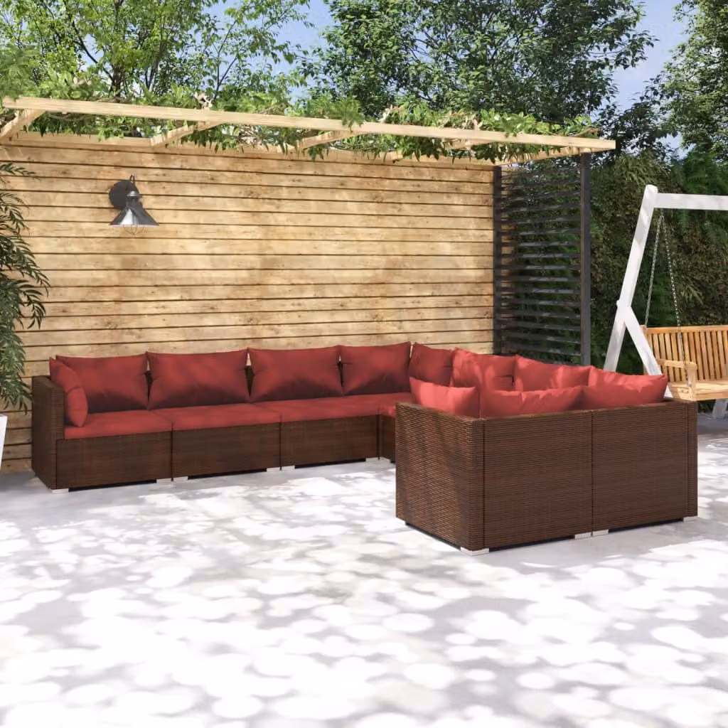 Maison Exclusive - Set da giardino 8 pezzi con cuscini in polyrattan marrone