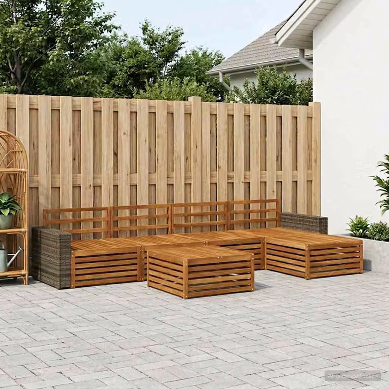 Set di divani da esterno vidaXL 6 pz in legno di acacia massello marrone con cuscini e tavolino da giardino a forma di L