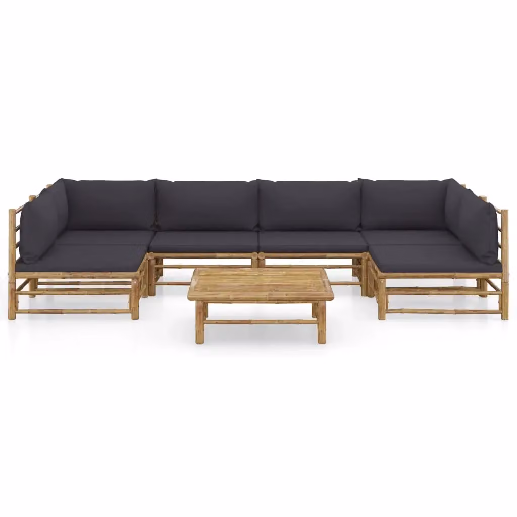 Set di mobili da giardino Outsunny in bambù con 7 pezzi e cuscini grigi – 2
