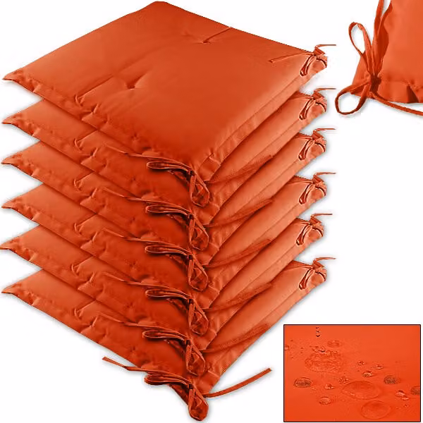 Set di 6 imbottiture per sedia Detex arancione, modello quadrato trapuntato e idrorepellente, L/P/H: 43 x 39 x 5 cm