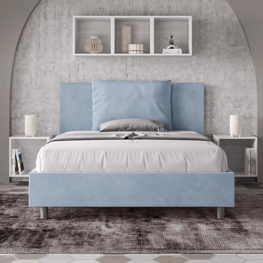 Letto Matrimoniale Francese Moderno GIORDANOSHOP in Microfibra Blu L/P/H: 140 x 200 x 110 cm – 2