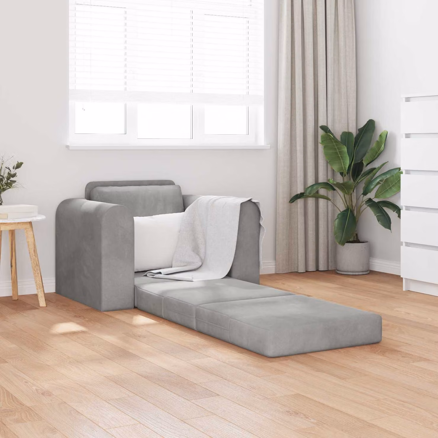 Divano letto vidaXL in velluto grigio con struttura in metallo L: 98 cm, P: 71 cm, H: 83 cm