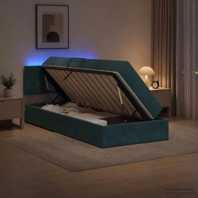 Letto con contenitore LED e materasso Verde Scuro 90 x 200 cm 3459225