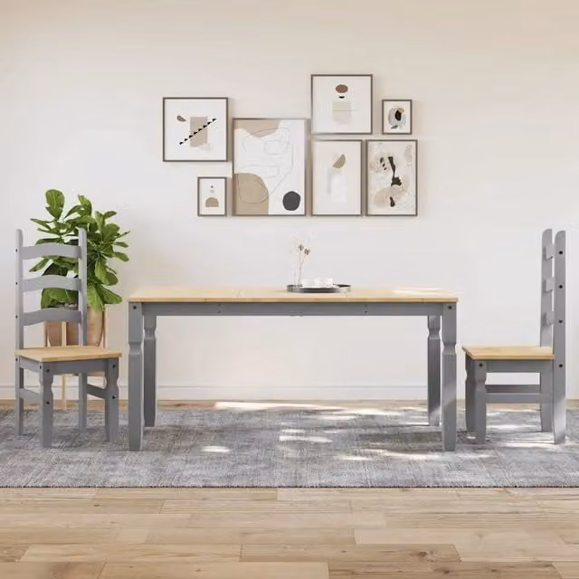 Set da Pranzo 3 pz Panama Grigio in Legno Massello di Pino 3345201