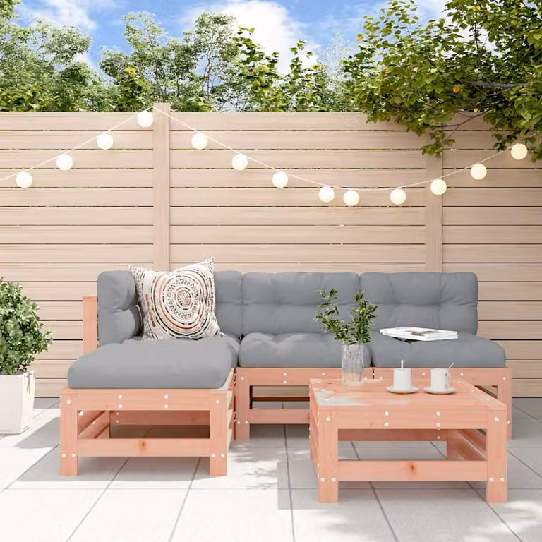 Set Salotto da Giardino vidaXL a Forma di L in Legno Massello con Cuscini Grigi