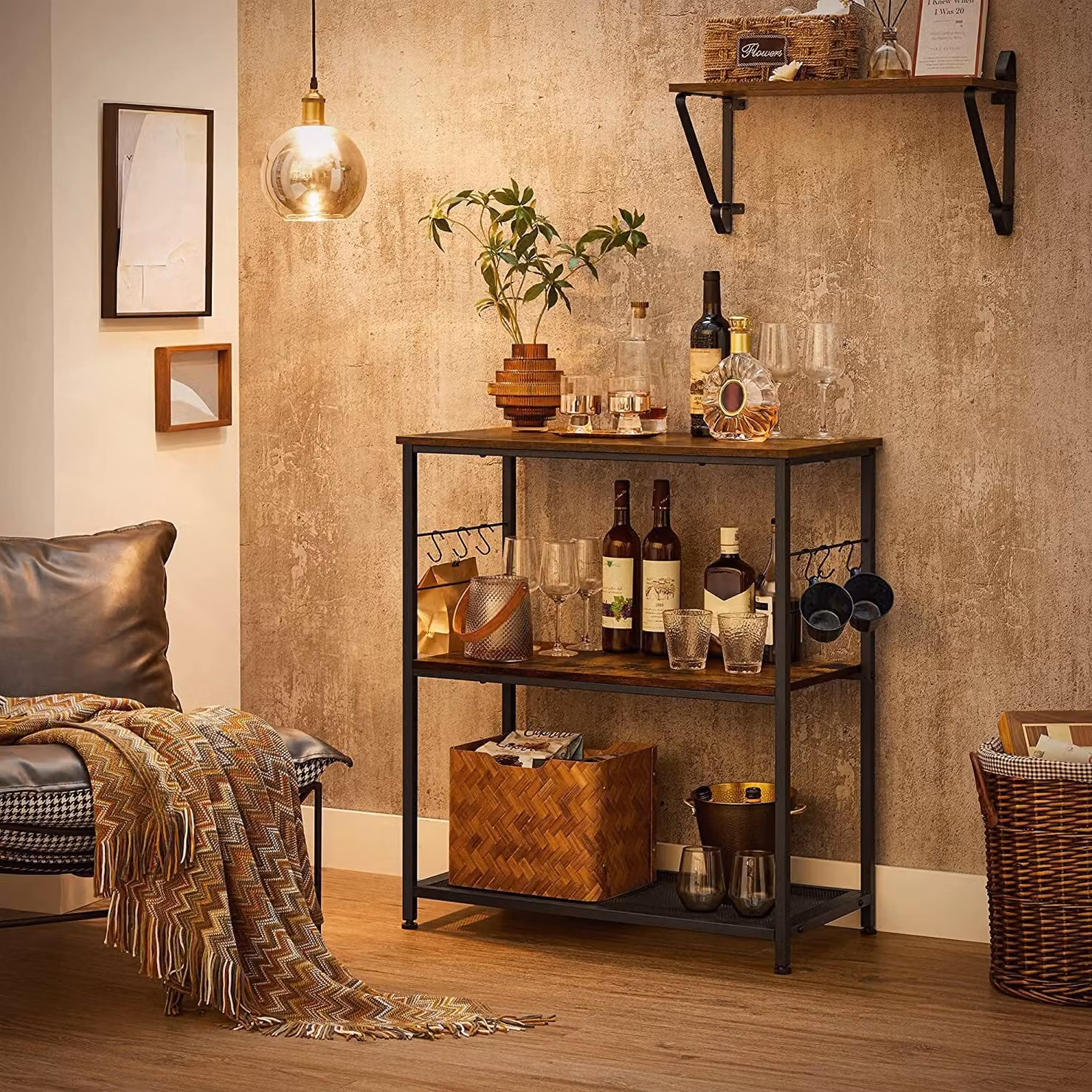 Scaffale VASAGLE, 80 x 40 x 90 cm, scaffale da cucina, vintage marrone-nero