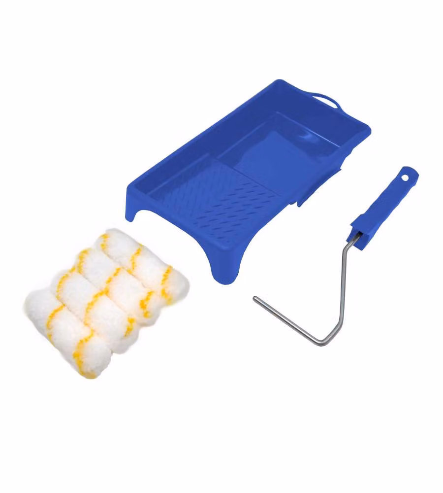 Tintech Kit Pittura - Bacinella, 4 Ricariche Minirullo 11 cm, Manico
