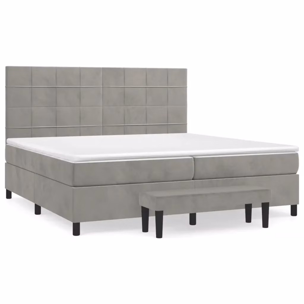 vidaXL Giroletto a Molle con Materasso Ibrido in Velluto Grigio Chiaro L/P/H: 200 x 200 x 30 cm – 2