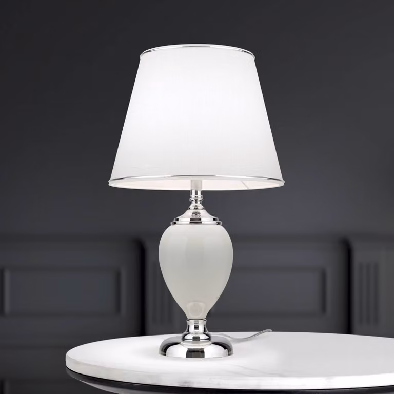 ORION Lampada da tavolo Ovum, Bianco / Opale, Soggiorno / Sala da pranzo, Tessuto / Stoffa / Seta, Lampada da tavolo