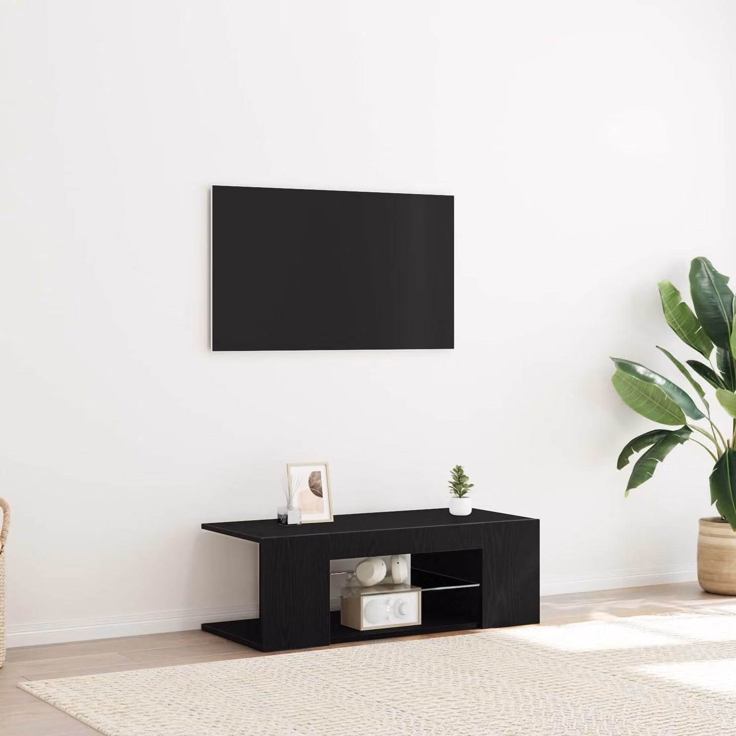 Mobile TV vidaXL moderno in legno ingegnerizzato rovere nero L/P/H: 90 x 39 x 30 cm