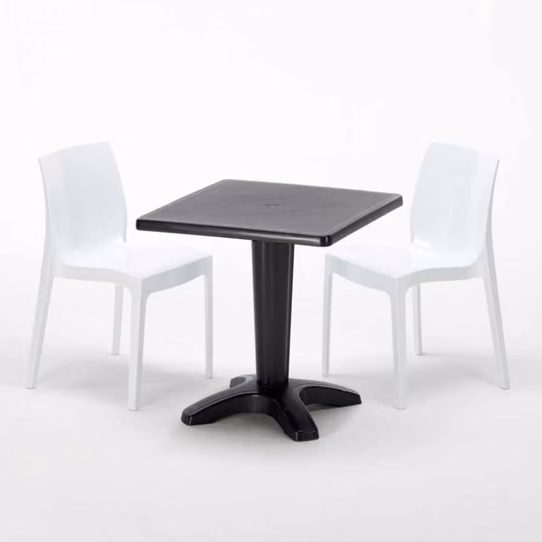 Tavolo quadrato nero e 2 sedie Set di aste per interni in polipropilene colorato Grand Soleil Ice Aia - Bianco