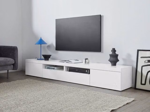 Mobile Tv 3 Ante e Ripiano a Giorno 240x40x35 cm Essential 2A 1R Bianco Lucido