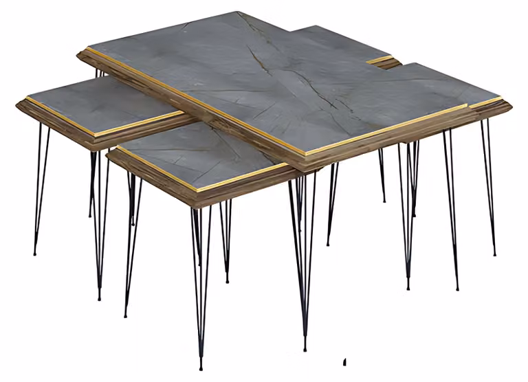 Grau MDF Edelstahl Couchtisch mit Beistelltischen modern und elegant