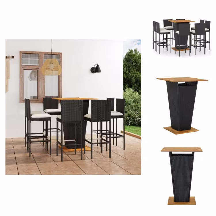 vidaXL Set bar da giardino 9 pezzi con cuscini in poly rattan nero - Set di mobili da giardino