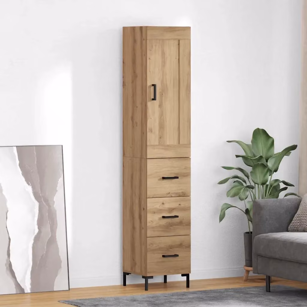 Credenza Buffet e Madia in Rovere Artigianale con Cassetto, Design Moderno, L/P/H: 34,5 x 34 x 180 cm – 2
