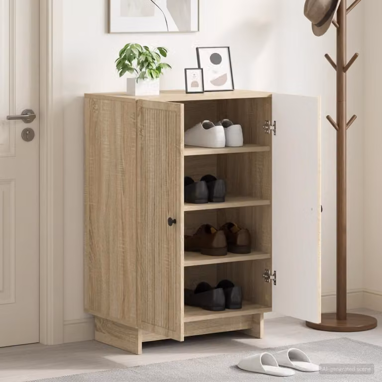 Mobile porta scarpe moderno vidaXL in legno e metallo, L: 59,5 cm, P: 39,5 cm, H: 90 cm