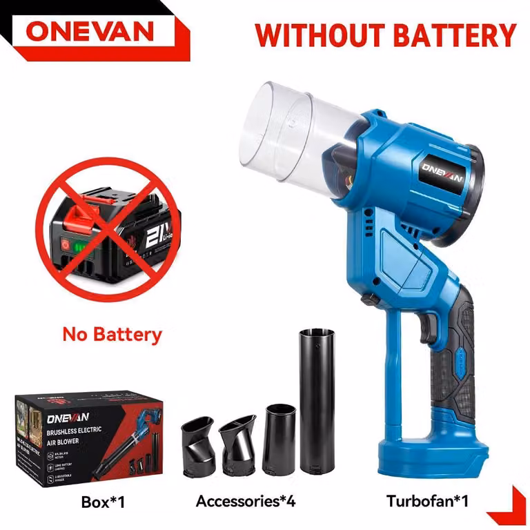 Soffiatore turbo 2 in 1 - Soffiatore manuale per foglie e polvere - Motore brushless - 38.000 giri/min - Senza fili - Compatibile con il sistema a batteria da 18 V - Senza batteria