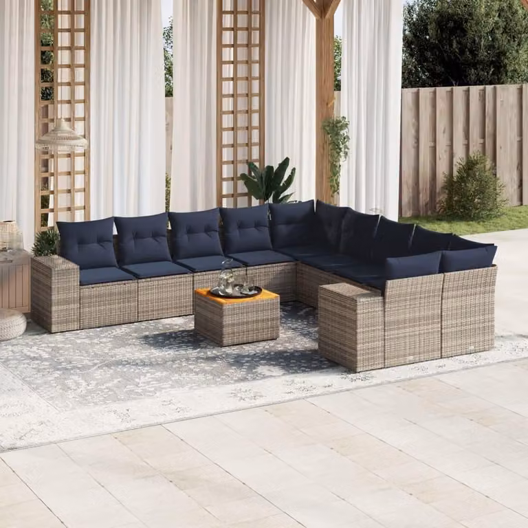 Maison Exclusive - Set da giardino 11 pezzi con cuscini, grigio, polyrattan