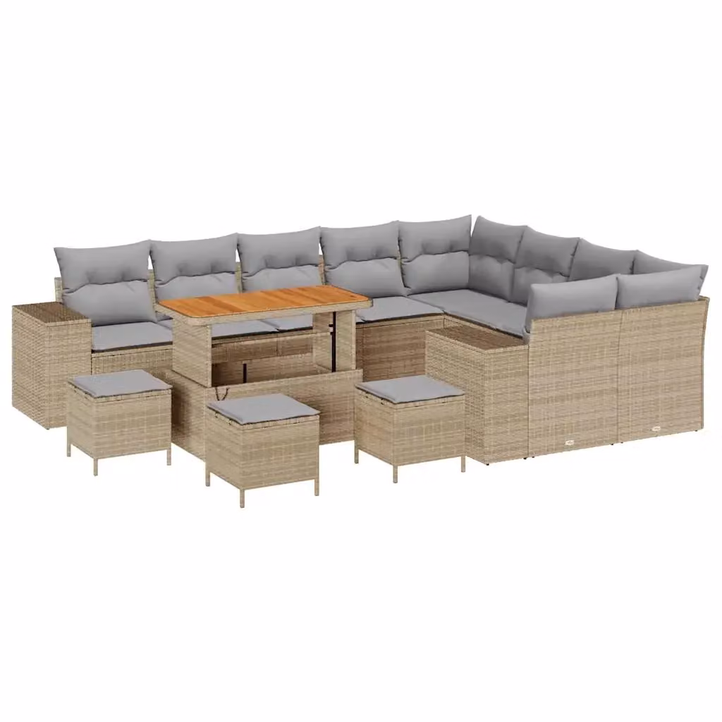 Set Divano da Giardino vidaXL 13 pz Beige con Cuscini e Tavolino, Design Moderno a L in Polyrattan e Acciaio – 2
