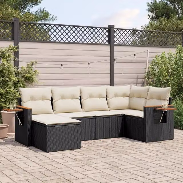 Set Divano da Giardino 6 pz con Cuscini Nero in Polyrattan 3259417