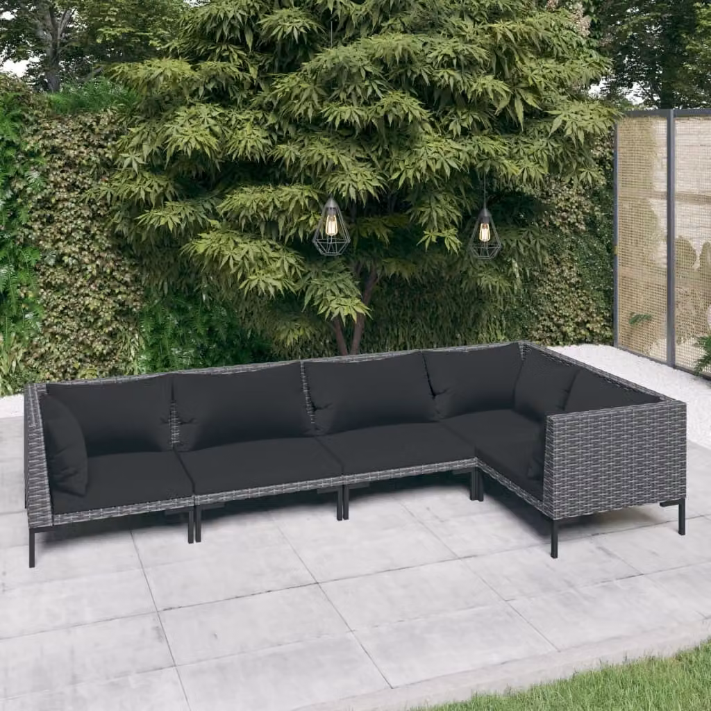 Maison Exclusive - Set da giardino da 5 pezzi con cuscini in polyrattan grigio scuro